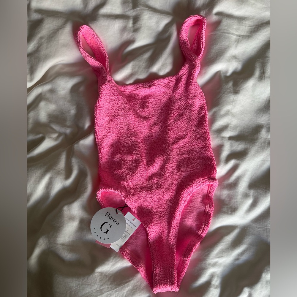 NWT Hunza G square neck one piece swimsuit in bubblegum pink - Picture 2 of 4